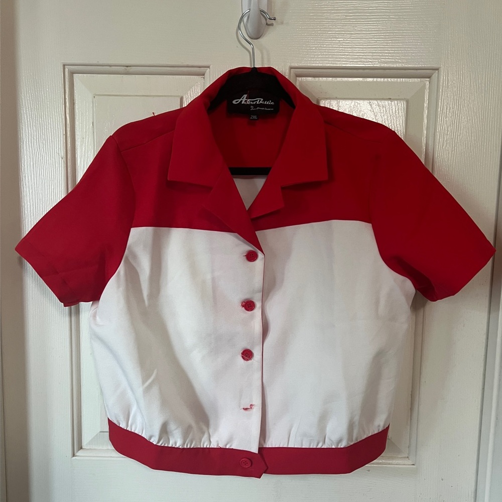 Astro Bettie red white blouse EUC